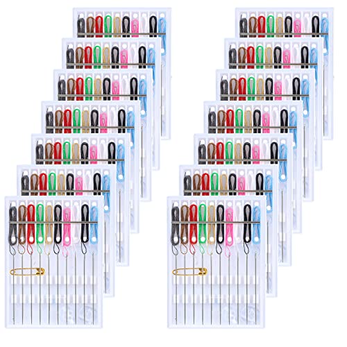 MTLEE 14 Boxes 140 Pieces Mini Quick Fix Sewing Kit Easy Pre Threaded Needle Basic Personal Kit Plastic Threaded Needle Holder Small Home Travel Sewing Box with Pin Button, Assorted Colors - Image 1