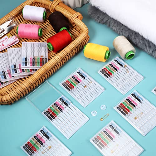 MTLEE 14 Boxes 140 Pieces Mini Quick Fix Sewing Kit Easy Pre Threaded Needle Basic Personal Kit Plastic Threaded Needle Holder Small Home Travel Sewing Box with Pin Button, Assorted Colors - Image 5