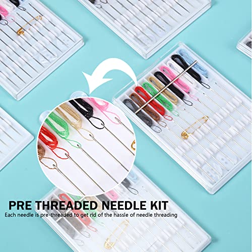 MTLEE 14 Boxes 140 Pieces Mini Quick Fix Sewing Kit Easy Pre Threaded Needle Basic Personal Kit Plastic Threaded Needle Holder Small Home Travel Sewing Box with Pin Button, Assorted Colors - Image 4