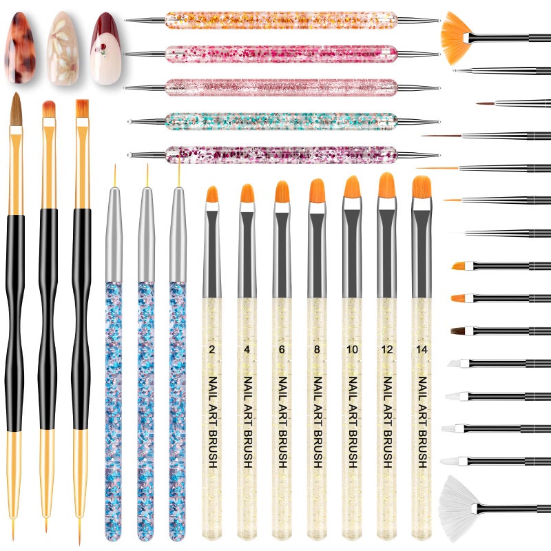 YOOVR 33PCS Nail Art Brushes Set, Nail Art Tools, Nail Design Tools with Gel Nail Brush, French Tip Tool Liner Brushes, Dotting Tools, Builder Gel Brush, Nail Tech Beginners Must Haves Stuff Supplies - Image 1