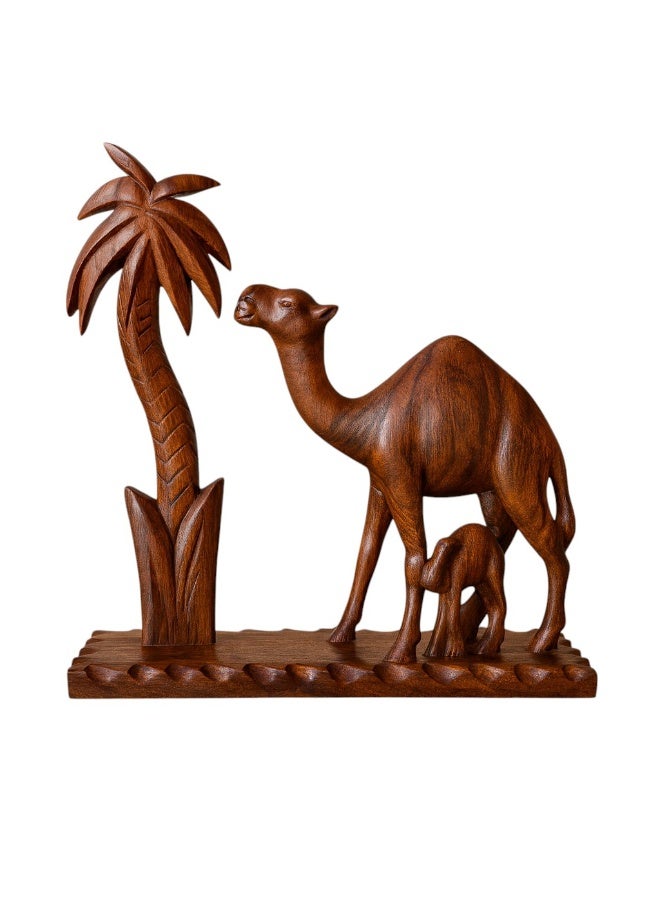 Hand Crafted Wooden Camel And Palm Tree Decorative Display Piece - Image 2