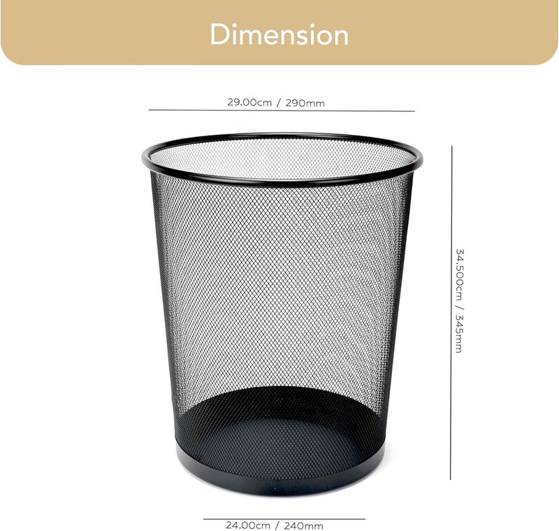 FIS Wire Mesh Waste Basket - Durable Round Metal Mesh Bin, Classic Black, 240x295x335mm - Image 3