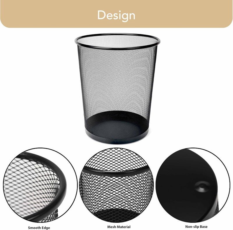 FIS Wire Mesh Waste Basket - Durable Round Metal Mesh Bin, Classic Black, 240x295x335mm - Image 4