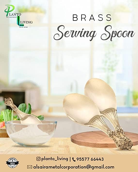 Planto Living Designer Brass Rice Palta for Serving Chammach, Rice Plate Palta, Brass Rice Serving Spoon for Kitchen and Dining Table - 9 inch Long (Set of 2) - Image 2