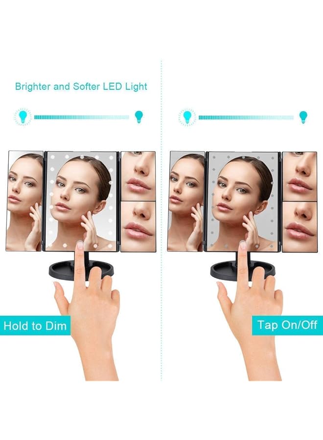 إيروريكس مرآة مكياج مزودة بـ 22 ضوء LED وشاشة تعمل باللمس وعدسة مكبرة 1X و2X و3X و10X ومرآة زينة صغيرة قابلة للطي ومرآة مستحضرات تجميل مرنة - Image 4