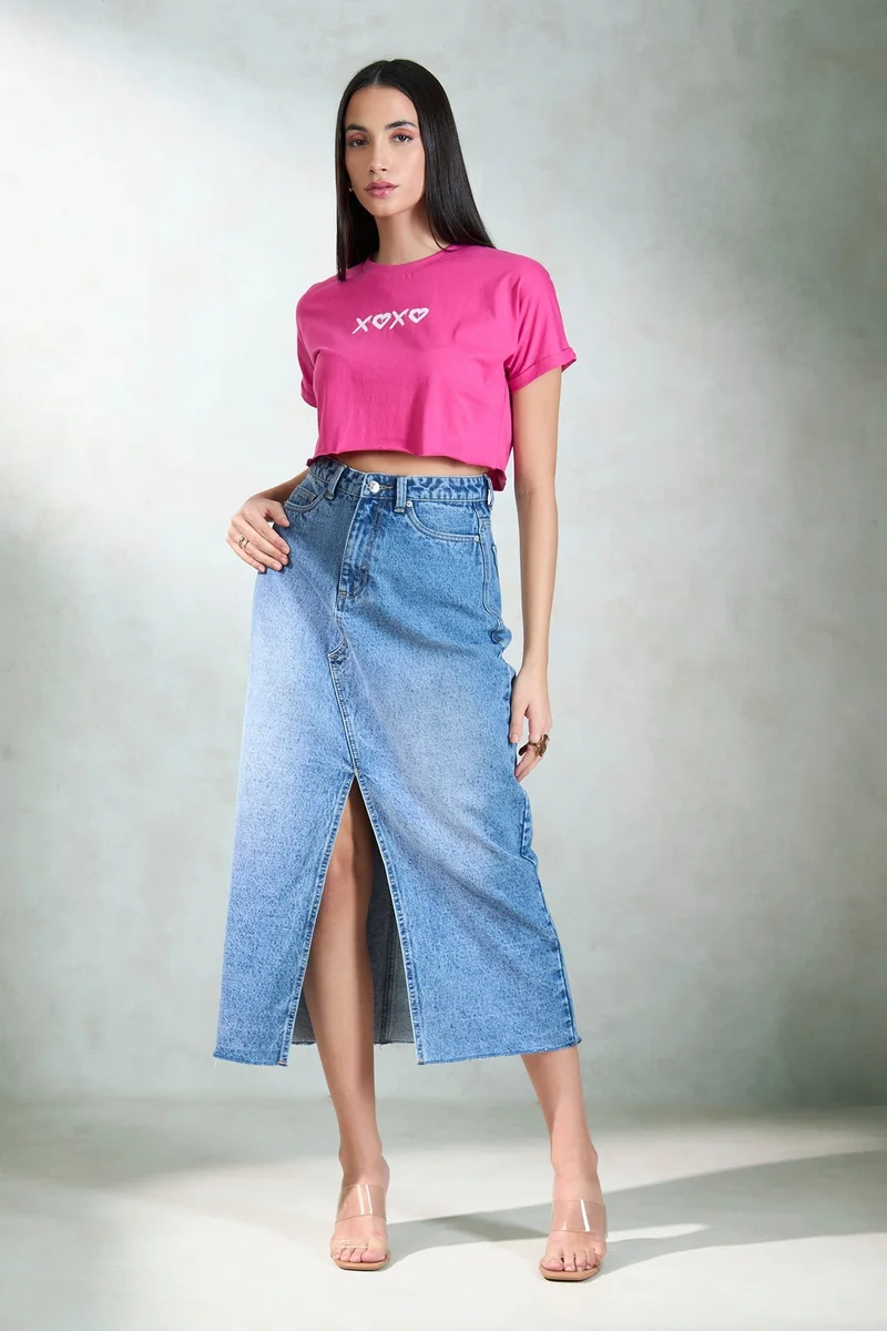 Virgio VIRGIO 100% Cotton Knit Pink Boxy Crop Graphic Tee