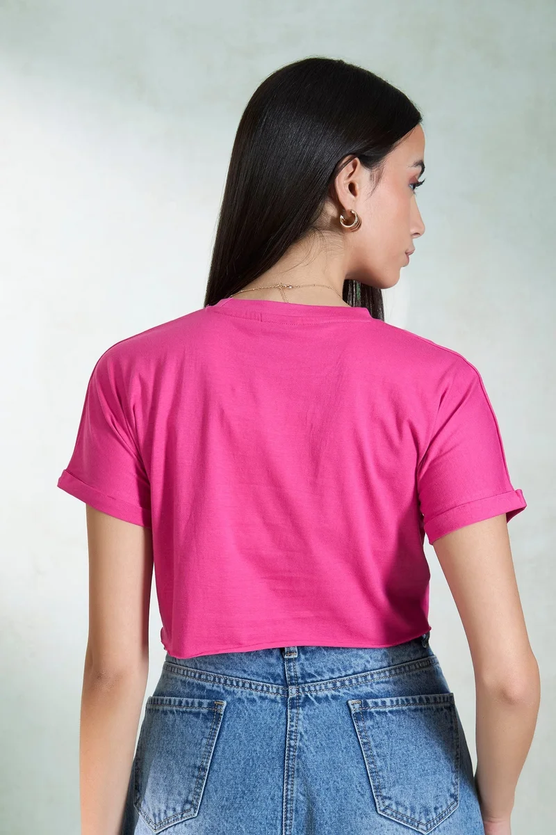 Virgio VIRGIO 100% Cotton Knit Pink Boxy Crop Graphic Tee