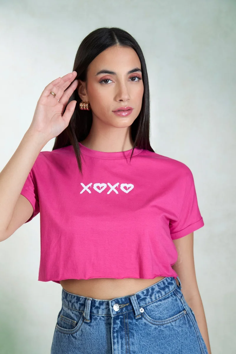 Virgio VIRGIO 100% Cotton Knit Pink Boxy Crop Graphic Tee