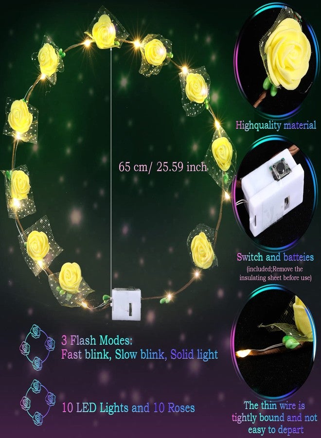 Chumia 50 Pcs LED Flower Crowns Headbands Light up Flower Hair Wreath Garlands Glowing Floral Headpiece for Halloween Girls Women Cosplay Holiday Wedding Party - Image 2