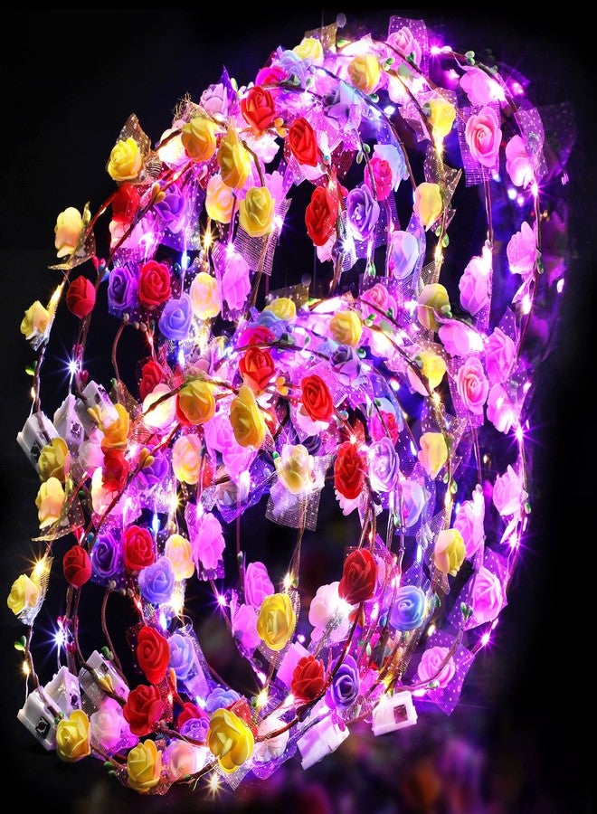 Chumia 50 Pcs LED Flower Crowns Headbands Light up Flower Hair Wreath Garlands Glowing Floral Headpiece for Halloween Girls Women Cosplay Holiday Wedding Party - Image 1