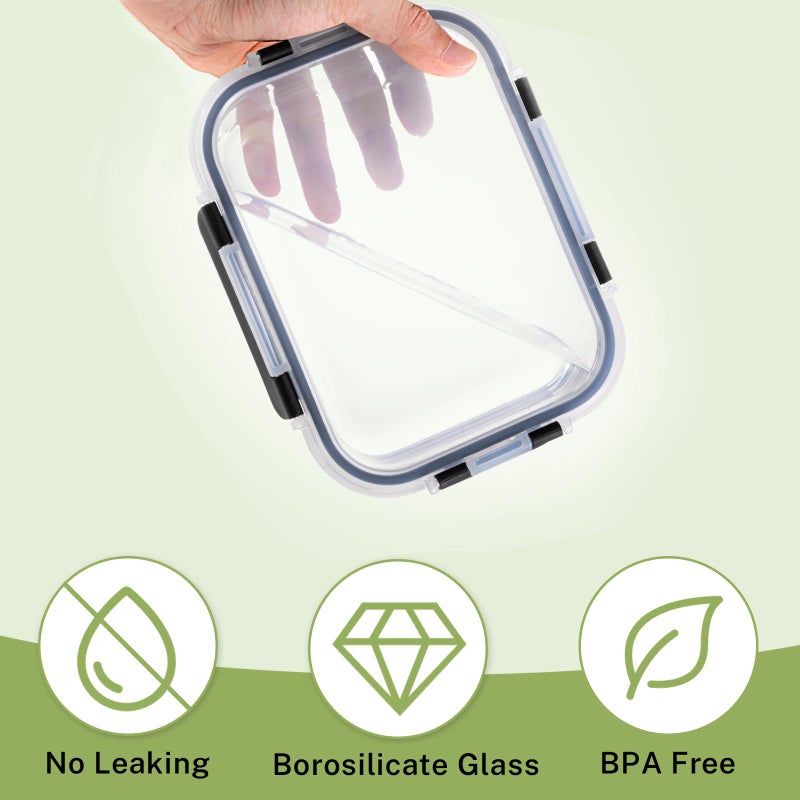 HOMBERKING 8 Pack Borosilicate Glass Food Storage Containers with Lids, Glass Meal Prep Containers, Airtight Bento Lunch Boxes with Snap Locks, Oven, Freezer and Dishwasher Safe, BPA Free, Kitchen Storage Set - Image 5
