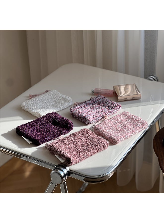 Purple Small Fragrant Wind Woolen Woven Coin Purse Mini Small Cloth Bag Earphone Lipstick Storage Bag-Color:Dark Purple - Image 5
