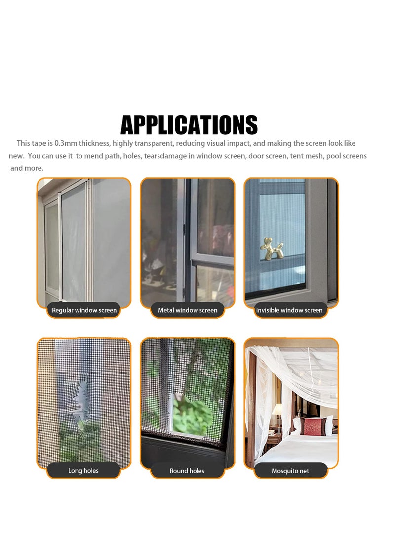 SOLARAE Window Screen Repair Kit Screen Repair Patch Tape Stribg Adhesive Backing for Doors DIY Fiberglass Covering Mesh for Repairing Tears Holes Fixing Waterproof Ventilated 2PCS - Image 3