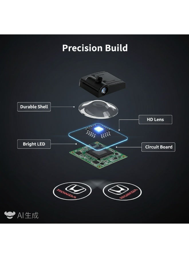 Honda 2-Piece LED Car Door Honda Logo Projector Shadow Light Set - Image 4