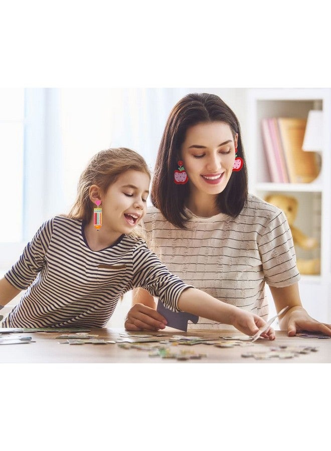 CEALXHENY 3 Pairs Zinc Pencil Earrings Teacher Earrings For Women Rhinestone Beaded Dangle Drop Earrings Colorful Teacher Appreciation Gift Back To School Jewelry Set (3 Pairs C) - Image 3