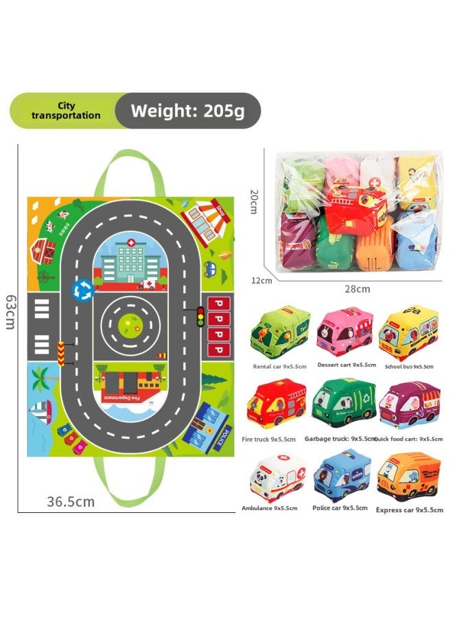 Baby Toy Cloth Car With Storage Bag Animal Carpet Ringing Paper Transportation Tool Baby Cloth Car-Color:952-1 Cloth Car Suit (9 Cars) 200g  - Image 1