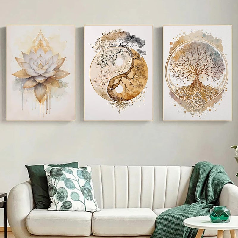 ARPADAMO 3 Pack Diamond Kits for Adults,5D Tree of Life Diamond Painting DIY Modern Gold Lotus Diamond Painting Art Kit for Adult,Round Full Drill Diamonds, Diamond Art Kit for Home Decor-12x16inch - Image 2