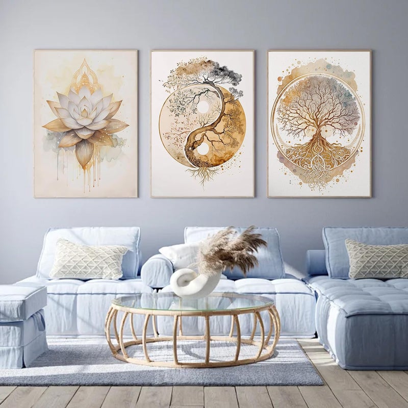 ARPADAMO 3 Pack Diamond Kits for Adults,5D Tree of Life Diamond Painting DIY Modern Gold Lotus Diamond Painting Art Kit for Adult,Round Full Drill Diamonds, Diamond Art Kit for Home Decor-12x16inch - Image 3