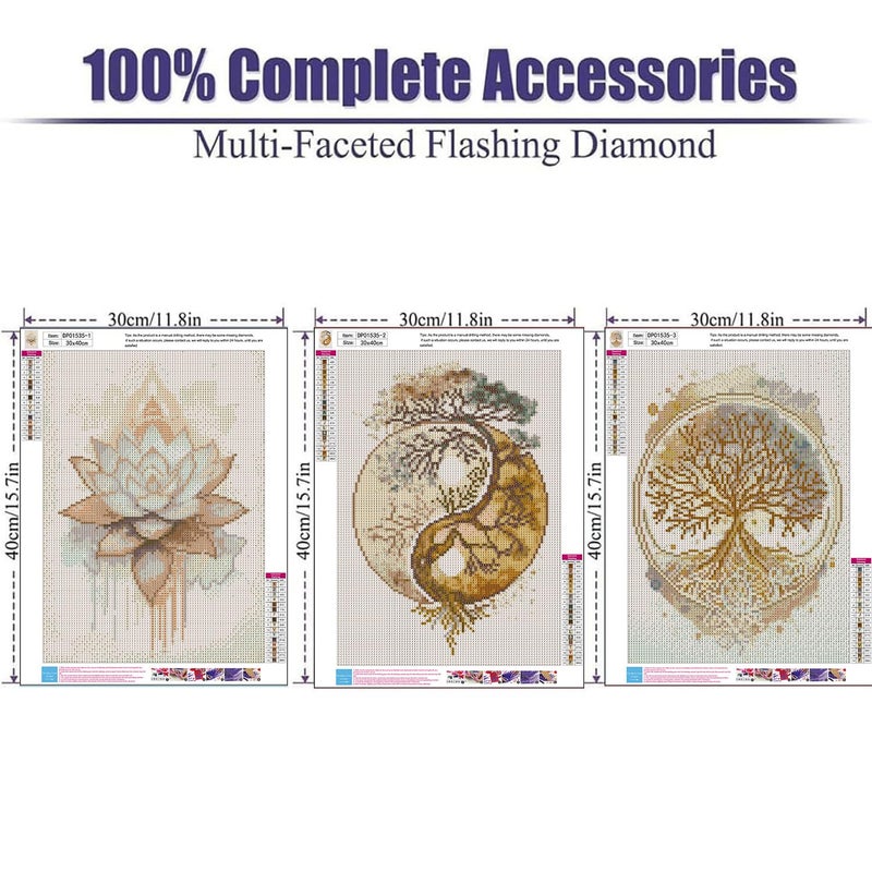 ARPADAMO 3 Pack Diamond Kits for Adults,5D Tree of Life Diamond Painting DIY Modern Gold Lotus Diamond Painting Art Kit for Adult,Round Full Drill Diamonds, Diamond Art Kit for Home Decor-12x16inch - Image 4
