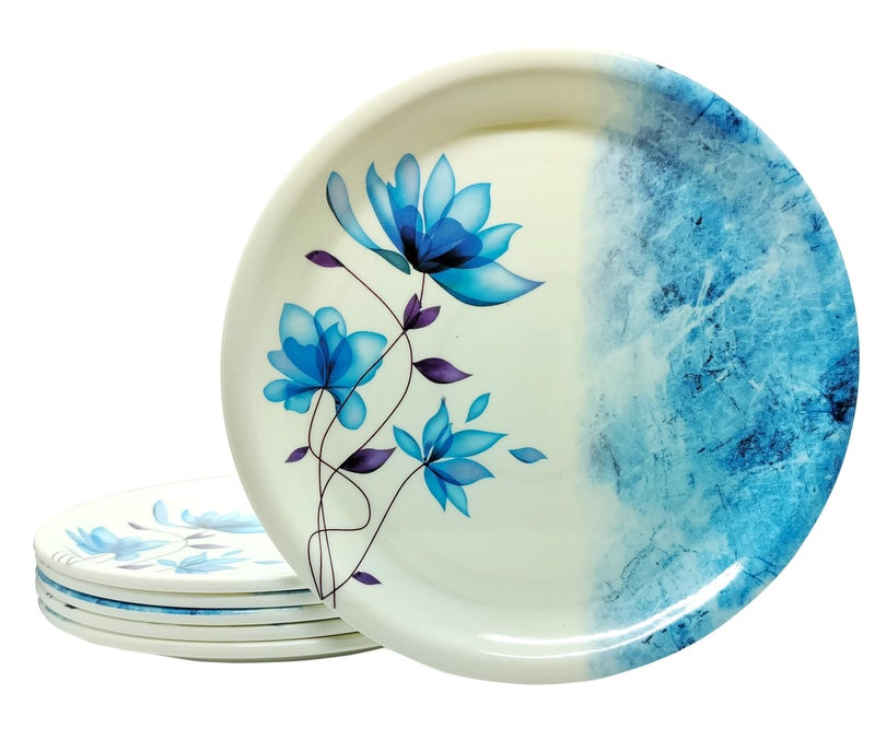 LASERBOT NASTA Melamine Round Half Size Dinner & Lunch Plates Pack of 6 (8 Inch) (6Pcs Half Plates) (Blue) - Image 1