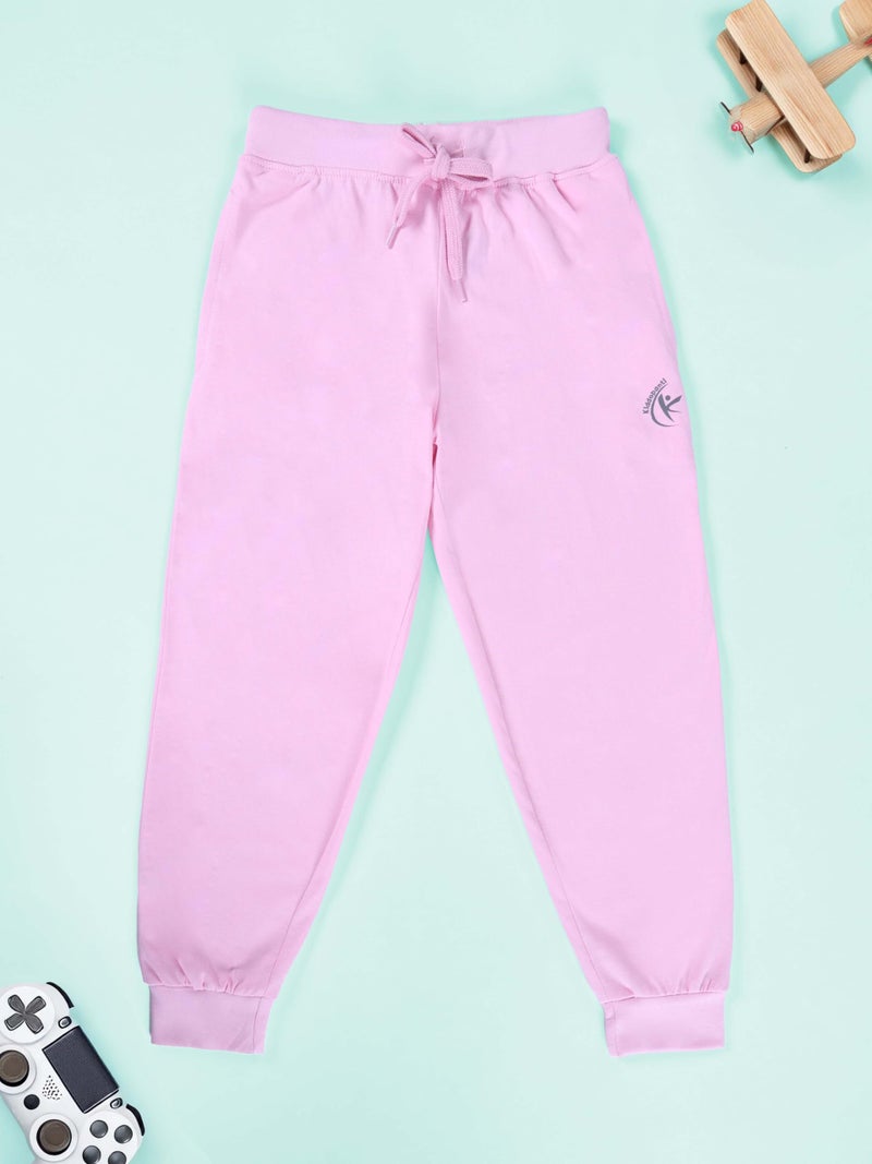 KiddoPanti 100% Cotton Track Pants for Boys & Girls | Soft Single Jersey Fabric | Elastic Waist with Drawcord | Full Length with Rib Hem & Pockets | Joggers and Lowers for Kids, Baby Pink - 2-3Y - Image 3