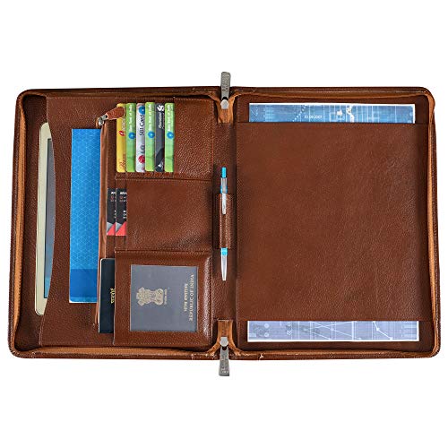 BRAND LEATHER Genuine Leather File Folder to Keep A4 Size documents, Pen Holder (TAN) - Image 5