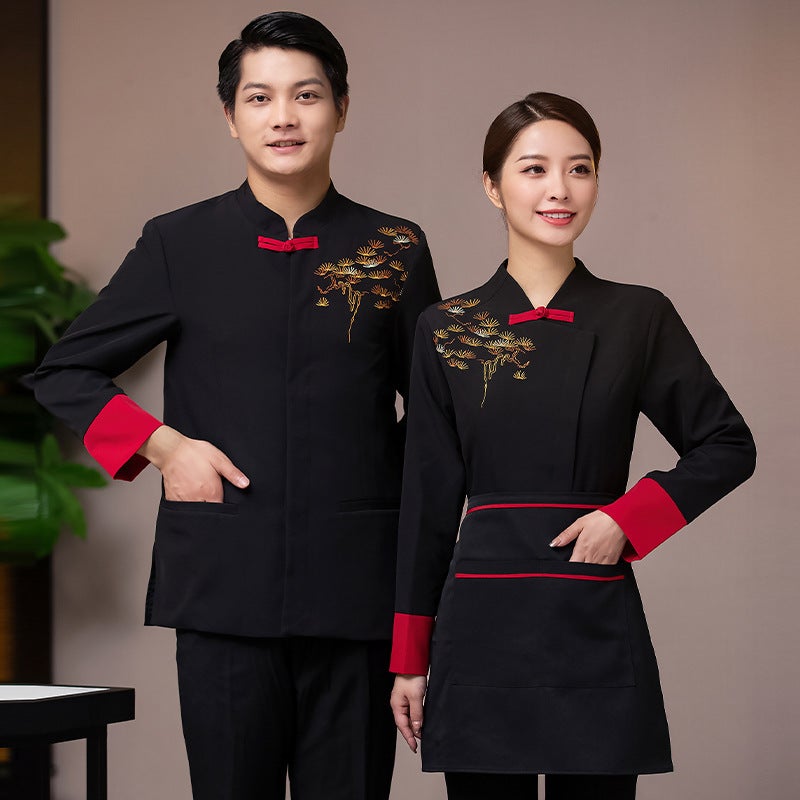 Hotel Waiter Work Clothes Long Sleeve Womens Chinese Restaurant Catering Tea House Clothing Restaurant Hot Pot Restaurant Autumn and Winter suit Apron  - Image 1