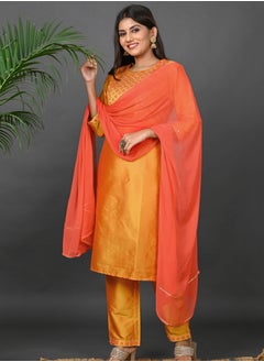 Riara Riara Embroidery Women Kurti Set With Dupatta Yellow Round Neck M  - Image 2