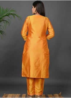 Riara Riara Embroidery Women Kurti Set With Dupatta Yellow Round Neck M  - Image 4