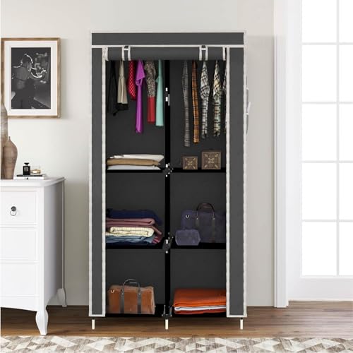 GTC Wardrobe with Plastic Frame | Portable Closet with 6 Shelves & Side Pockets | Non Woven Cover | Ideal for Clothes, Shoes & Accessories (Grey) 26x13x61.4Inch (8800-3) - Image 2