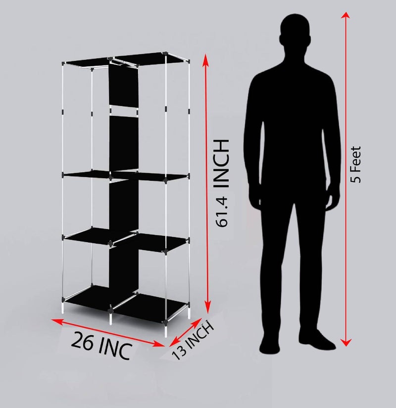 GTC Wardrobe with Plastic Frame | Portable Closet with 6 Shelves & Side Pockets | Non Woven Cover | Ideal for Clothes, Shoes & Accessories (Grey) 26x13x61.4Inch (8800-3) - Image 3