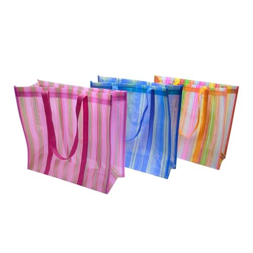 More Fiesta 3 Large Gusseted Mexican Mercado Bags, High Thread Mesh 17 x 14 Inches Size - Tote Market Reusable Grocery Multipurpose Bag with Assorted Colors - Image 1
