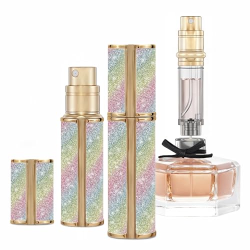 muilsae 5ml Perfume Spray Bottle AG00RB Leather Refillable Dispenser Bottom Fill Fragrance Scent Container Portable and Leakproof Suitable for Traveling Outgoing Sparkling Rainbow - Image 1