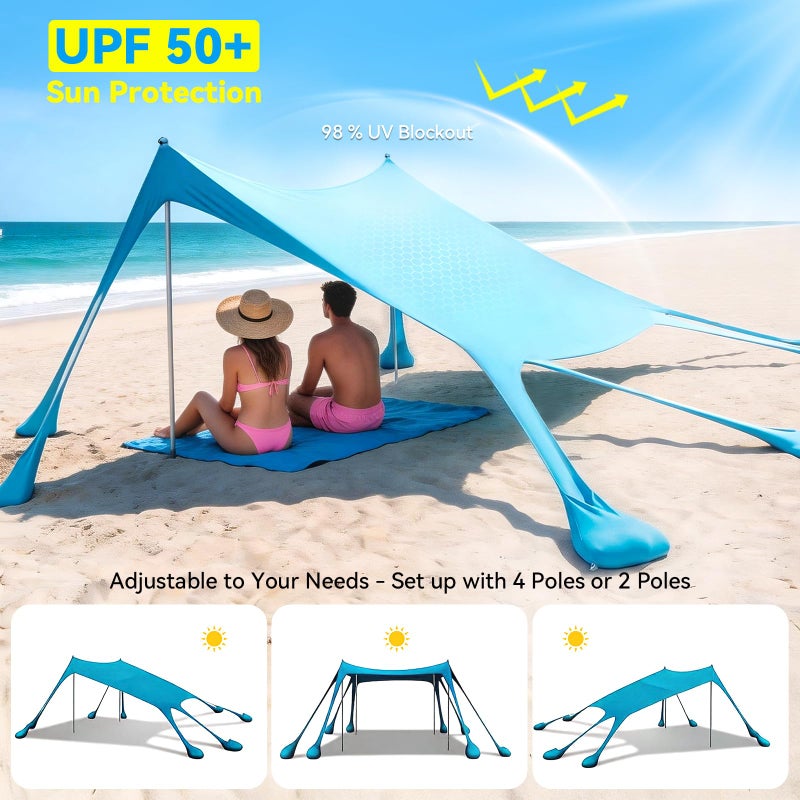 Purebox Beach Tent Sun Shelter - 10x10FT Beach Shade Canopy UPF50+ Protection Easy Setup, with 8 Sandbags, 4 Stability Poles, Sand Shovel, Ground Spikes, Outdoor Shade for Sand, Camping, Fishing - Image 2
