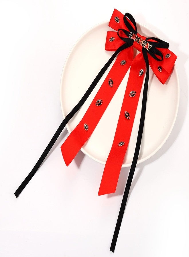 بودرير إكسسوارات يوم المباراة من بوديرير: فيونكات شعر للنساء، مشبك شعر لكرة القدم، فيونكة طويلة من شريط الساتان، مشبك شعر، إكسسوارات شعر لمحبي الرياضة، أحمر وأسود - Image 4