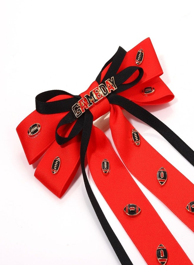 بودرير إكسسوارات يوم المباراة من بوديرير: فيونكات شعر للنساء، مشبك شعر لكرة القدم، فيونكة طويلة من شريط الساتان، مشبك شعر، إكسسوارات شعر لمحبي الرياضة، أحمر وأسود - Image 5