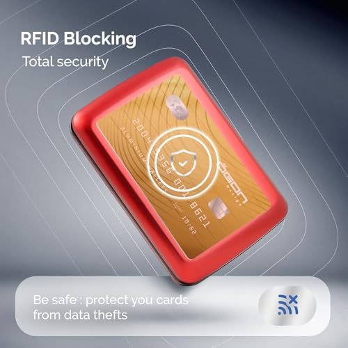 ÖGON -DESIGNS- Aluminum card holder with metal lock, RFID protection against fraud and demagnetization, compact wallet, Smart Case OSLO model (Aluminum Red) - Image 5