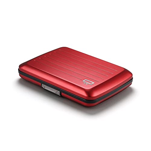 ÖGON -DESIGNS- Aluminum card holder with metal lock, RFID protection against fraud and demagnetization, compact wallet, Smart Case OSLO model (Aluminum Red) - Image 1