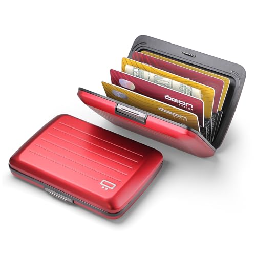 ÖGON -DESIGNS- Aluminum card holder with metal lock, RFID protection against fraud and demagnetization, compact wallet, Smart Case OSLO model (Aluminum Red) - Image 2