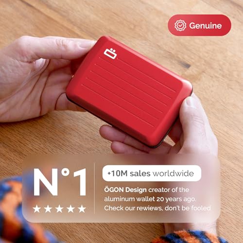 ÖGON -DESIGNS- Aluminum card holder with metal lock, RFID protection against fraud and demagnetization, compact wallet, Smart Case OSLO model (Aluminum Red) - Image 3