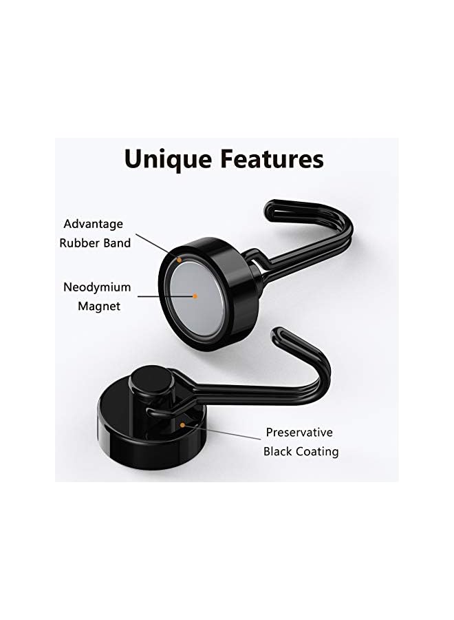 promass 8Pcs Magnetic Hooks, Heavy Duty Neodymium Magnet Hook 30LBS with Rust Proof for Indoor Outdoor Hanging,Refrigerator,Grill,Kitchen,Key Holder(Black) - Image 2