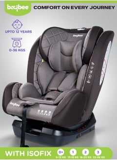 BAYBEE Convertible Car Seat for Baby 0 to 12 Years with ISOFIX, 3 Position Recline, Headrest Adjustable ECE R44/04 Safety Certified Travel Baby Car Seat for Toddlers Kids Boys Girls Brown  - Image 1