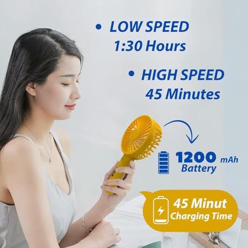 Artifax Makeup Fan ART-B-1 with USB Charging, Portable Compact Design with Detachable Stand and Mobile Holder, 3-Speed Settings, Ideal for Indoor and Outdoor Use (Orange). - Image 2