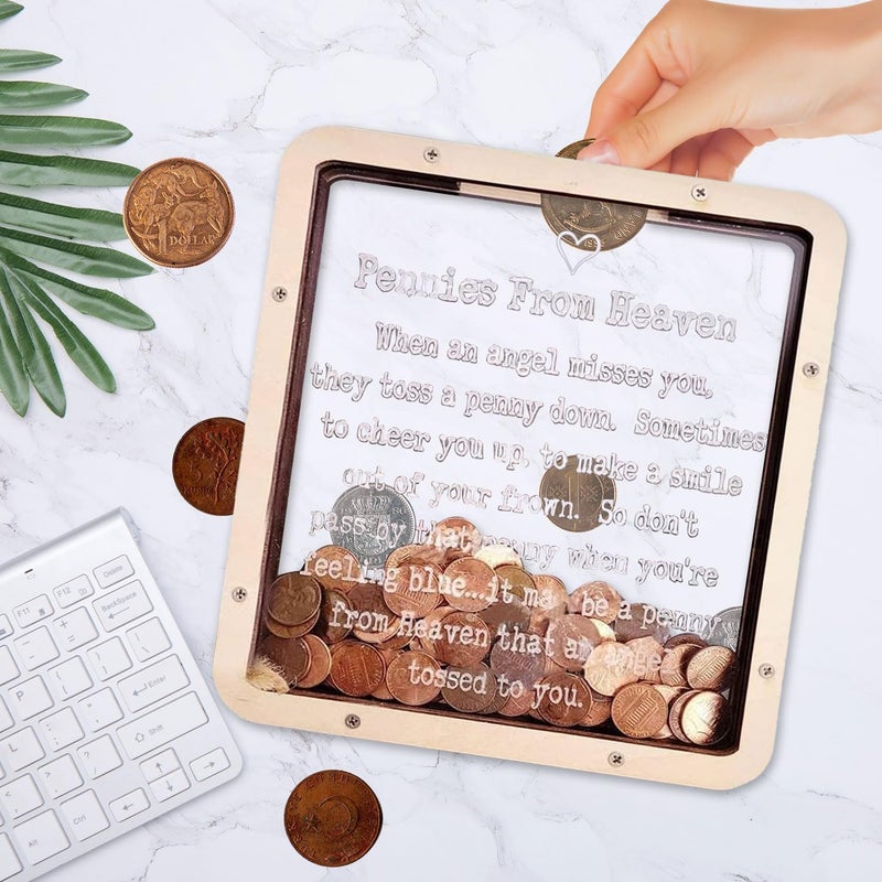 Pennies from Heaven Bank Wooden Piggy Bank Penny Bank Coin Boxes Paradise Personalized Wooden Transparent Acrylic Piggy Bank for Kids Family Friends Home Decor - Image 5