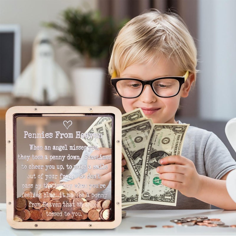 Pennies from Heaven Bank Wooden Piggy Bank Penny Bank Coin Boxes Paradise Personalized Wooden Transparent Acrylic Piggy Bank for Kids Family Friends Home Decor - Image 2