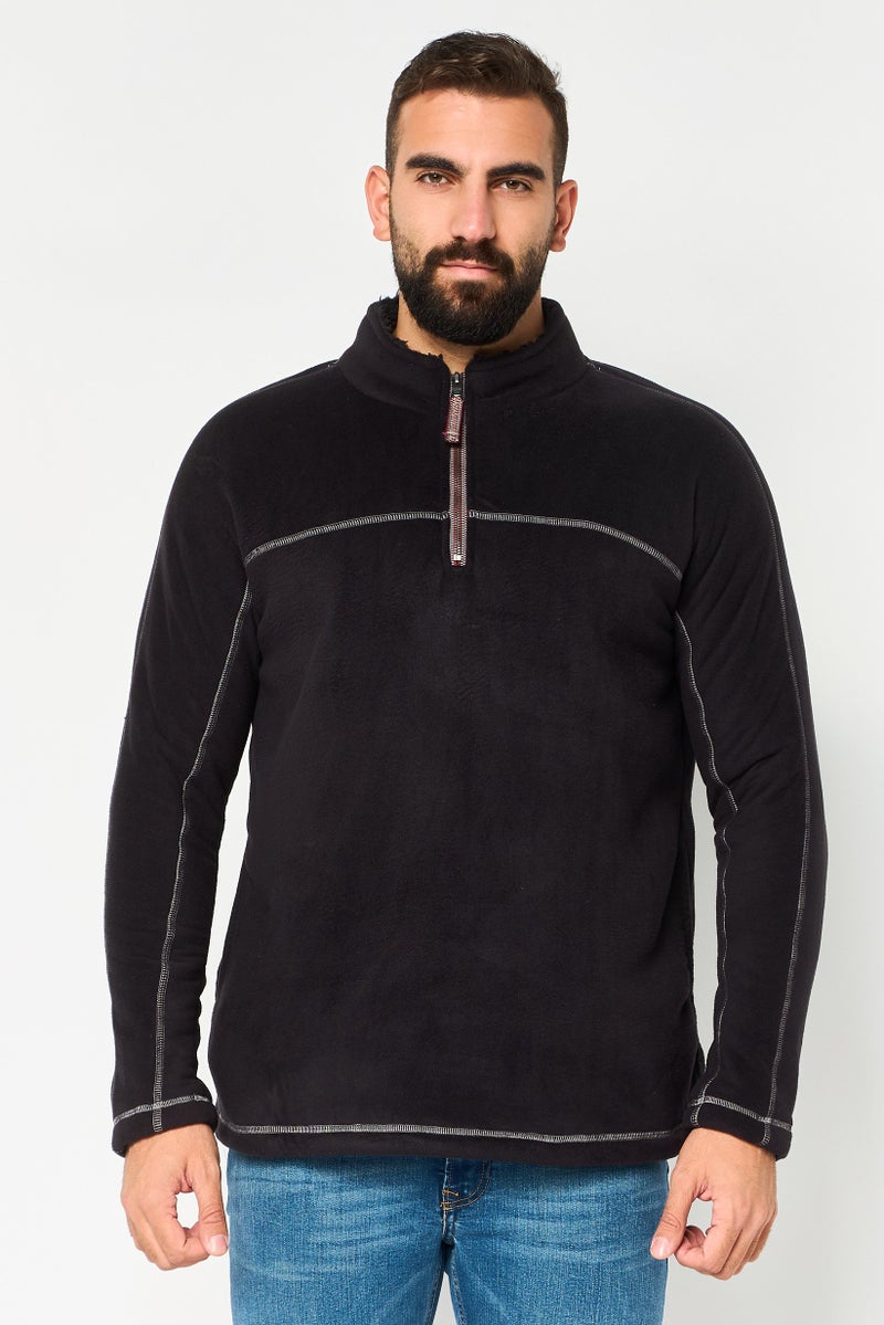 TRUE GRIT Men Half Zip Long Sleeve Solid Sweatshirt, Black - Image 1