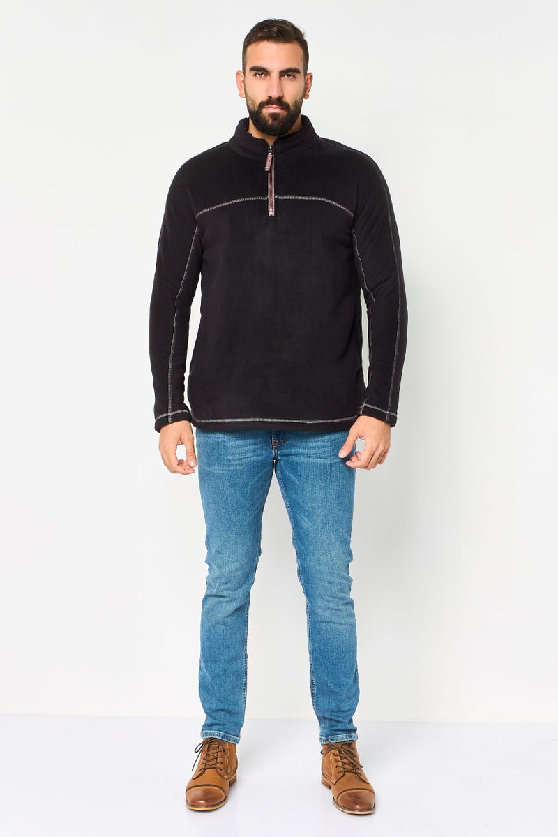 TRUE GRIT Men Half Zip Long Sleeve Solid Sweatshirt, Black - Image 3