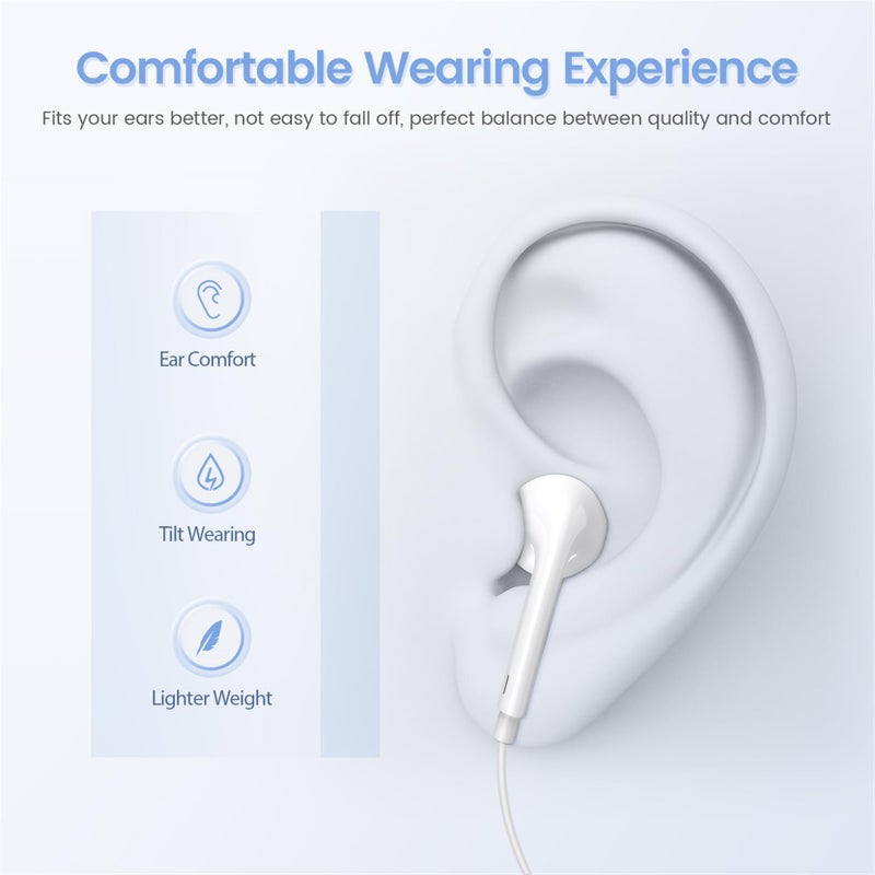 Nvnceiw 2 Pack-USB C Headphones for iPhone 17/16/15, Type C Earbuds Wired Earbuds with Microphone & Remote Control Noise Cancelling Earphones, Compatible with iPhone 17/16/15 Pro Max, iPad, Most USB C Jack - Image 4
