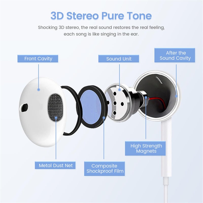 Nvnceiw 2 Pack-USB C Headphones for iPhone 17/16/15, Type C Earbuds Wired Earbuds with Microphone & Remote Control Noise Cancelling Earphones, Compatible with iPhone 17/16/15 Pro Max, iPad, Most USB C Jack - Image 3