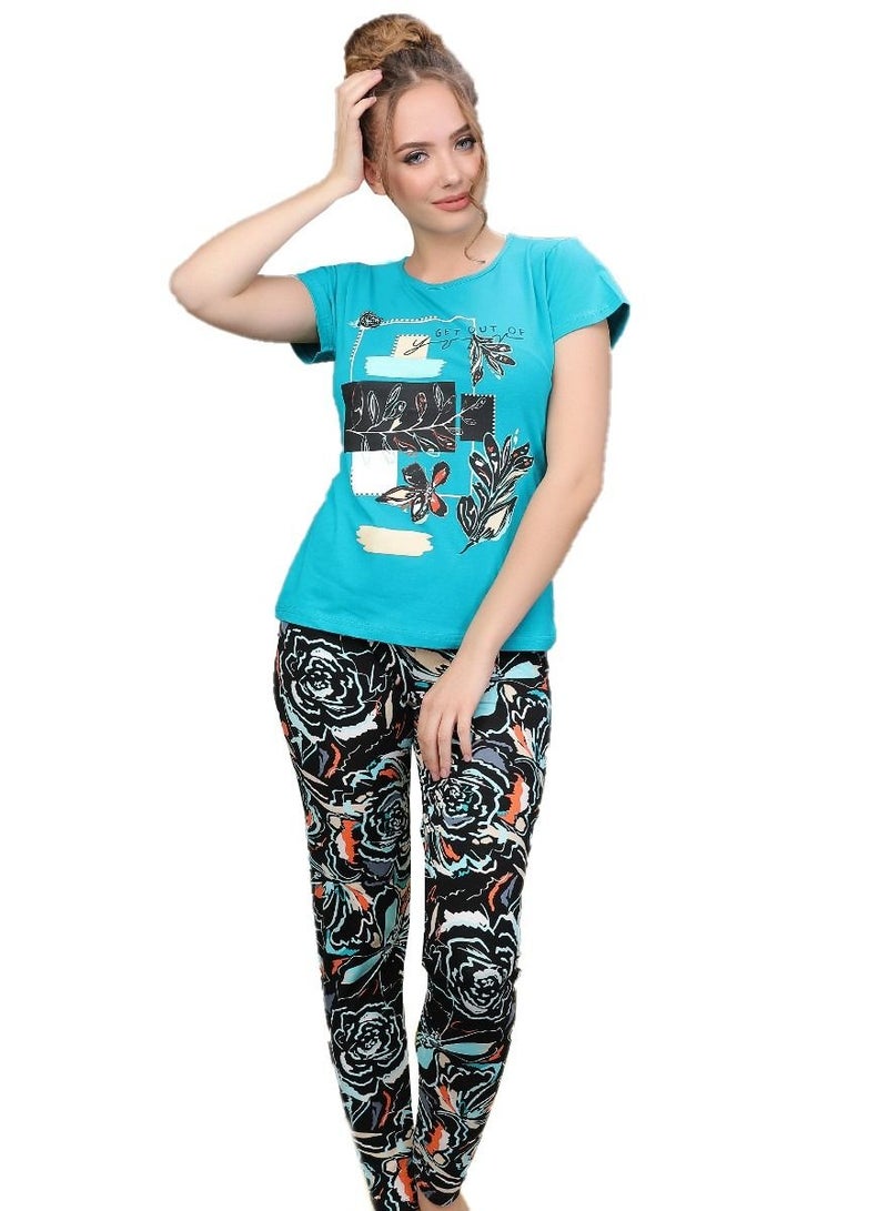 جنة بيجامة نسائي قطن كم قصير - PJ 970